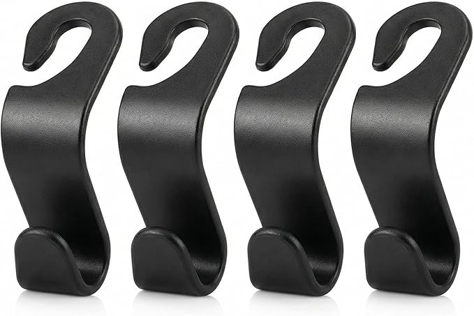 4 Pack Car Seat Headrest Hooks - Universal Back Seat Hanger for Purses, Grocery Bags, and Handbags - Stylish Black Car Organizer Hooks for Interior Storage, Easy Installation, Fits Most Vehicles