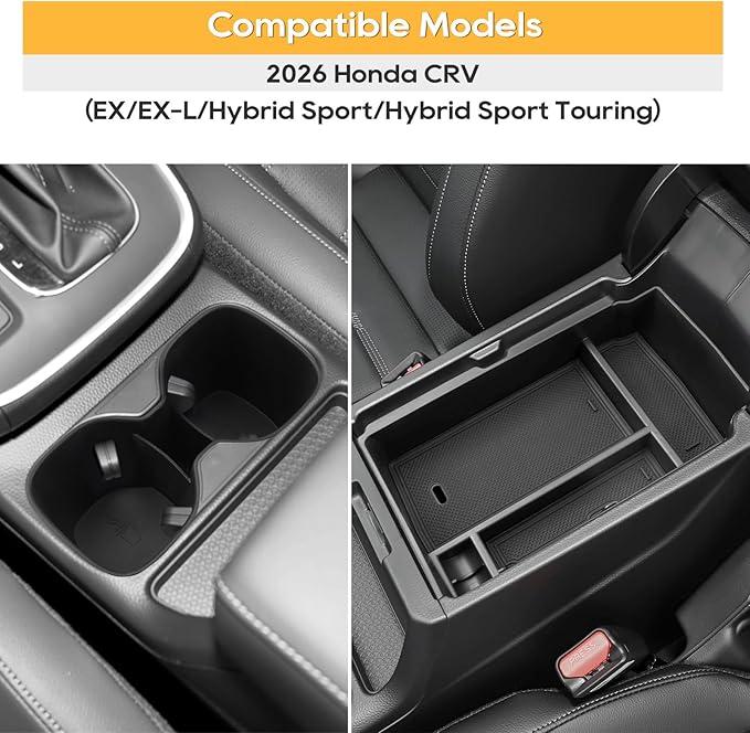 For 2026 CRV Center Console Organizer - 2PCS 2026 Honda CRV Accessories - Compatible with 2026 Honda CRV (EX/EX-L/Hybrid Sport/Hybrid Sport Touring) -Center Console Organizer Cup Holder Insert ABS+TPE
