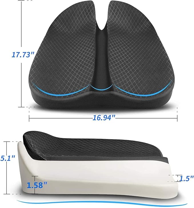 Car Seat Cushion for Car and Truck Driver Seat Office Chair Wheelchairs Coccyx Support Sciatica, Lower Back Pain Relief Memory Foam Car Seat Pad