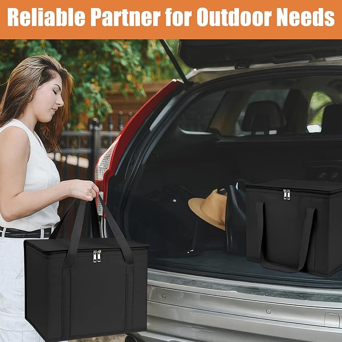 PEASUG 2 Pack Insulated Bags for Food Delivery, XL Pizza Delivery Bags, Large Capacity Cooler Bag Keep Food Warm for Grocery Shopping and Catering, Foldable, Heavy-Duty (Black)