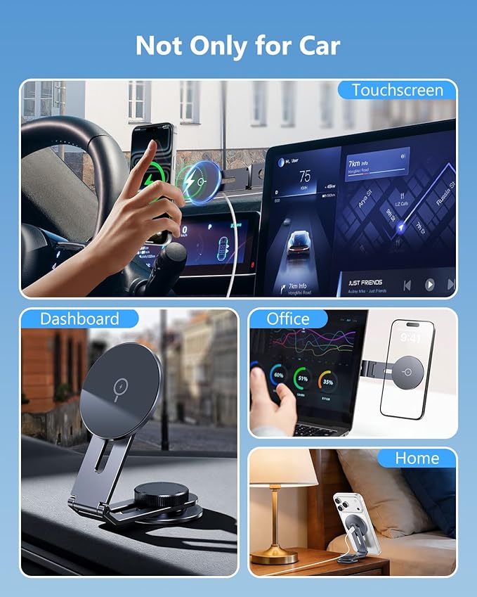 Tesla Phone Mount Charger: 15W Wireless Car Phone Holder for Tesla Model 3/Y Accessories 【 Strongest N52 Magnet + 360° Adjustable + Foldable Design】 Car Mount for Magsafe iPhone & Android