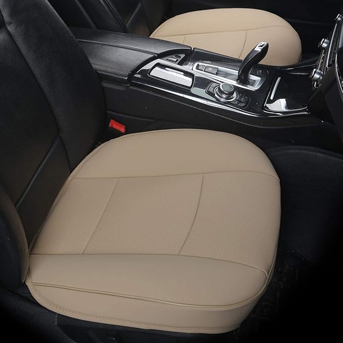 Car Seat Cushions Cover, 2pcs PU Leather Car Seat Covers Car Seat Protector Cover for Car Driver and Passenger Seat Bottom (Width 20.8×deep 21×Thick 0.35 inch)(Beige-B)