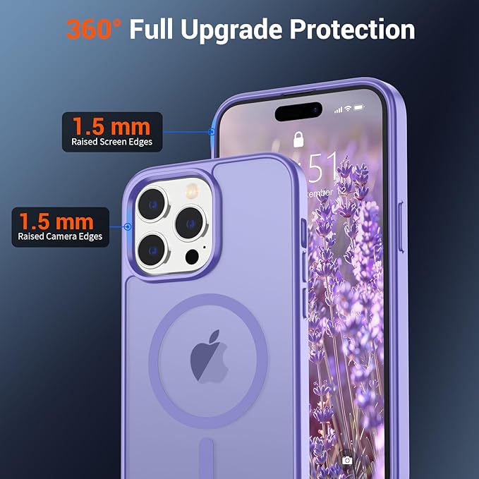 SUPFINE Magnetic for iPhone 14 Pro Case (Compatible with MagSafe) (Military Grade Drop Protection) Translucent Matte Shockproof with Anti-Fingerprint Phone Case,Purple