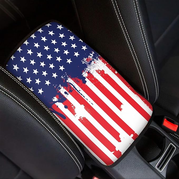 Dreaweet American Flag Car Armrest Cover Patriotic Car Accessories Interior for Women Men,Universal Armrest Cover for Car Center Console Replacement for Truck SUV Sedan