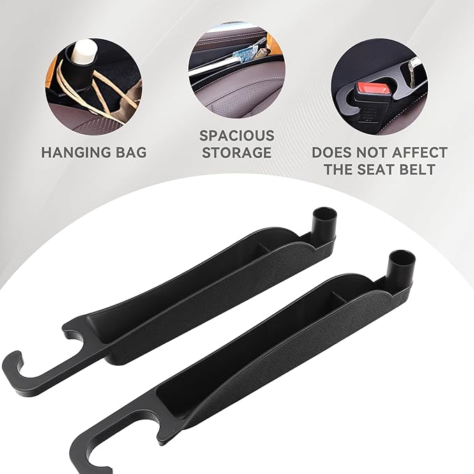 2PCS Car Seat Gap Filler Organizer, Multifunctional Seat Side Gap Filler Between Seat and Console, with Organizer & Hook Function for Avoiding Dropped Items, Universal Fits (Black)