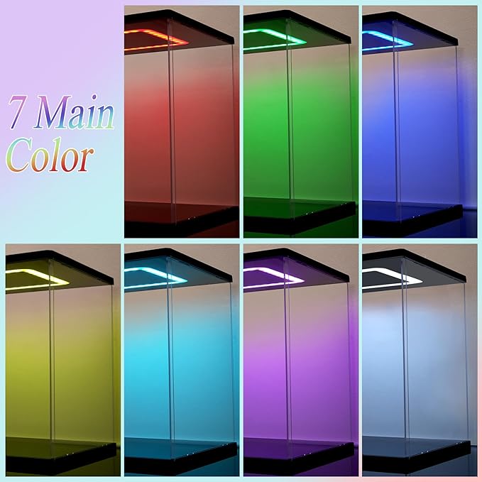 Clear Acrylic Display Case with Light for 400% bearbrick, Multiple Color Lights Dustproof Protection Display Box for Collectibles Action Figures（6×6×12inch）
