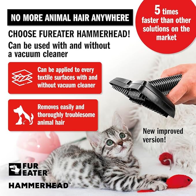 Vacuum Cleaner Brush Attachment for Removing Pet Hair (2.0 Improved Version) Cats & Dogs Lint Remover for Furniture, Carpets, Car Detailing, Universal Fit with Adapter 1 1/4 and 1 3/8 inches