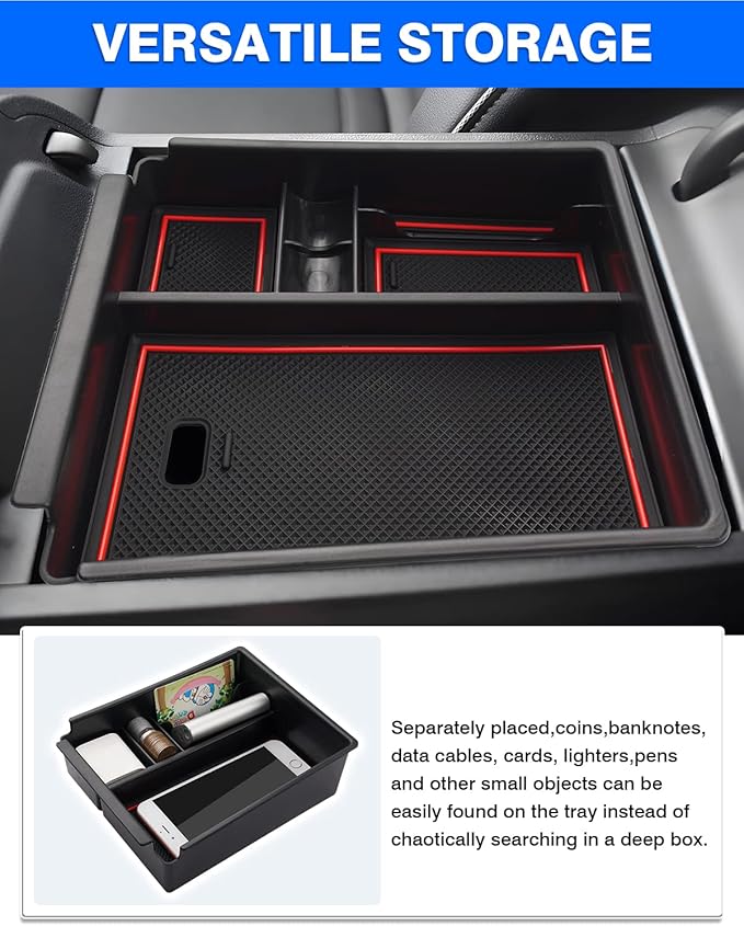 Autorder Center Console Organizer for 2022 2023 2024 Hyundai Tucson Accessories Armrest Storage Box Secondary Insert Tray with 2 Color Mats