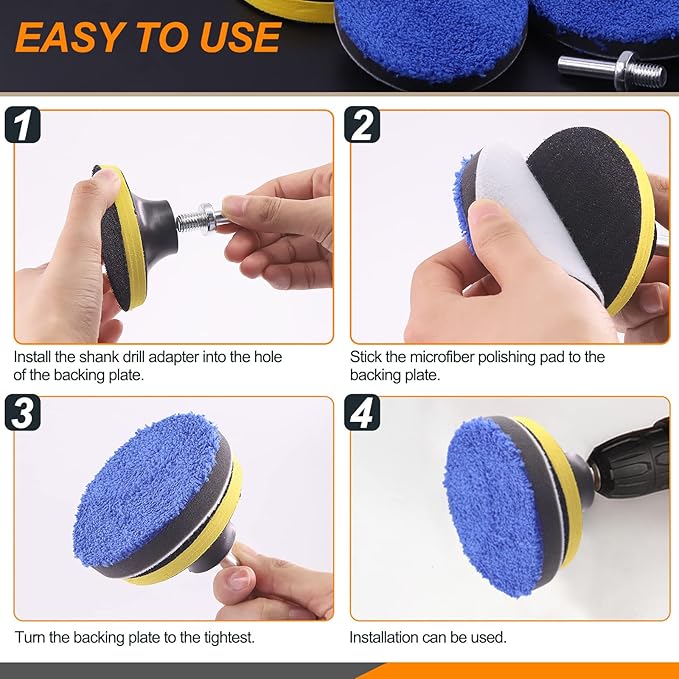 4 Sizes Microfiber Polishing Buffing Pads Kits Removing Wax with 3" 4" 5" 6" Hook and Loop Backing Pads Buffer Pads Microfiber Wax Applicator for Car Polishing Waxing and Cleaning