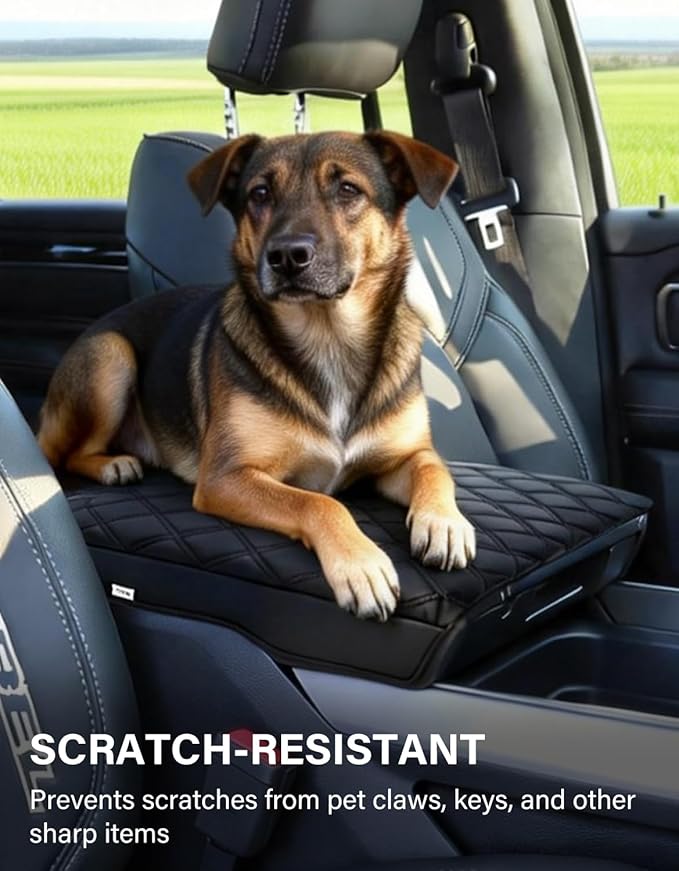 Center Console Armrest Cover for 2019-2026 Dodge Ram 1500 2500 3500 Accessories, Vinyl Leather Middle Console Cover Cushion Pad, Black(Fits Bucket Seat Only)