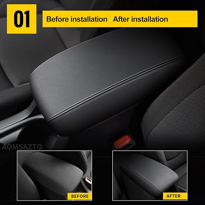 AOMSAZTO Leather Center Console Armrest Cover for 2020-2023 Corolla Toyota Black