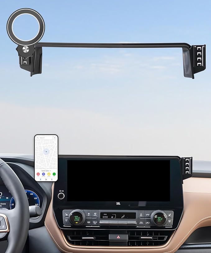 Car Phone Holder for Toyota Grand Highlander/Grand Highlander Hybrid 2024 2025 2026 Accessories Apply to 12.3 Inch Screen Fixed Clip Magnetic Cell Phone Mount 360 Degree Rotation