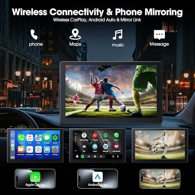 Volam 9" Wireless Carplay Screen for Car with 2.5K + 1080P Dash cam and Backup Camera Support Apple Carplay and Android Auto Car Play with Voice Assistant Bluetooth GPS Navigation AUX