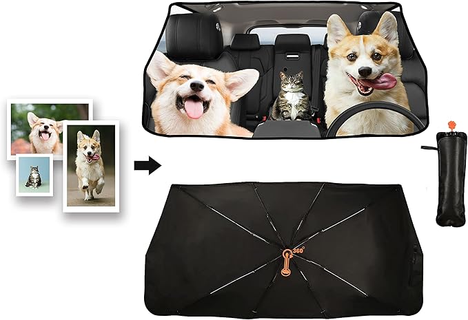 Socira Pet Dog Cat Custom Windshield Sun Shade Umbrella Foldable Personalized Car Visor Umbrella Customized Sun Shade Cover Sunshade Front Window Cover Car Accessories 57" X 30"