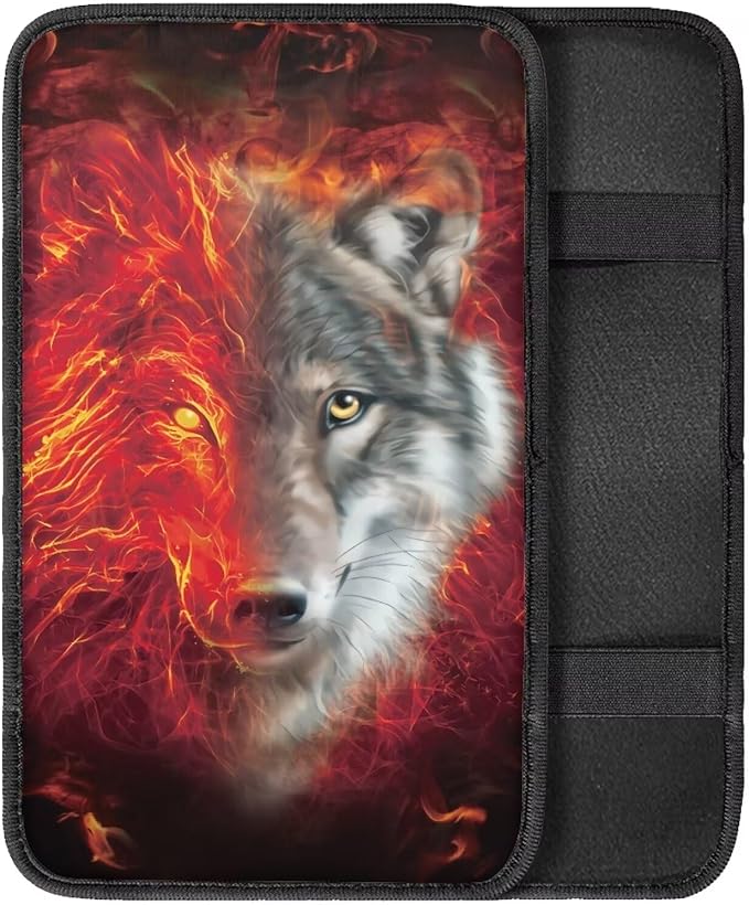 Fire Wolf Car Armrest Pads Auto Armrest Box Cover Comfortable Middle Storage Organizer Pad Universal Style Car Accessories Decor