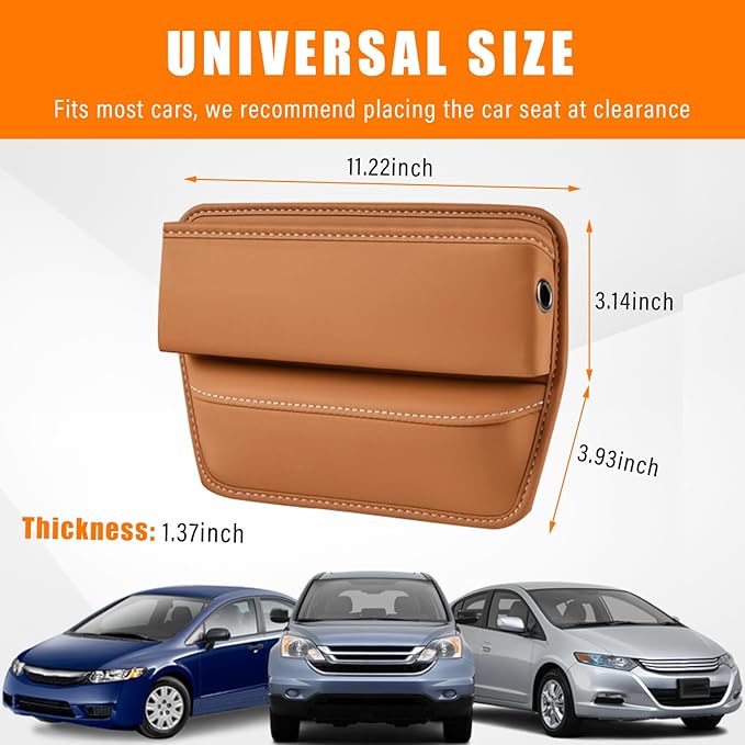 Ziciner Car Seat Gap Organizer, Premium Leather Auto Seat Storage Box, Vehicle Adjustable Front Seat Gap Filler, Car Seat Side Pocket Organizer for Phones, Glasses, Keys, Money, Cards (Khaki)