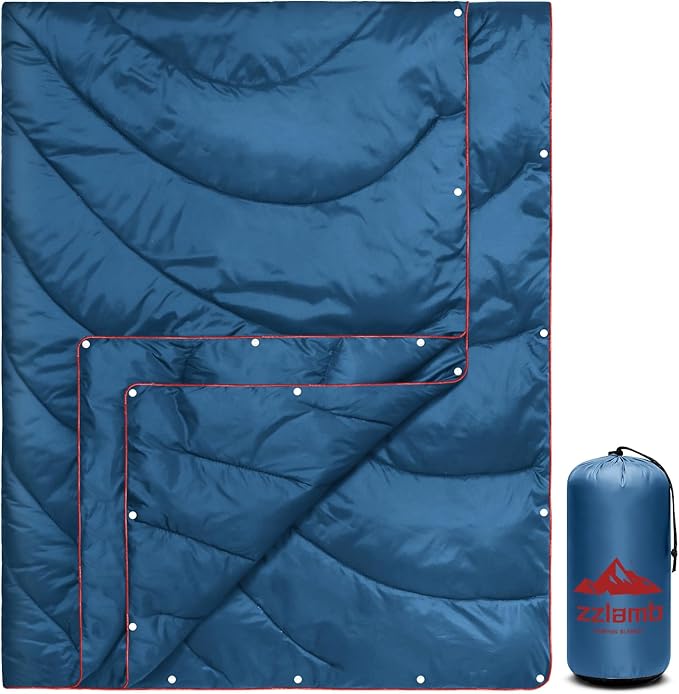 zzlamb Camping Blanket for Cold Weather,Outdoor Puffy Blanket Portable Down Alternative,Windproof Warm Cloak with Snaps,Cozy Quilt Backpacking Picnic RV Travel Plane Car Hammock Beach Climbing