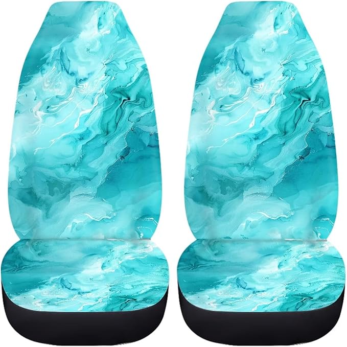 BIGCARJOB Marble Print Car Seat Covers Set for Women Auto Interior Seat Protector Car Accessories Set 2 Pcs Auto Front Seat Covers Saddle Blanket,Universal Fit
