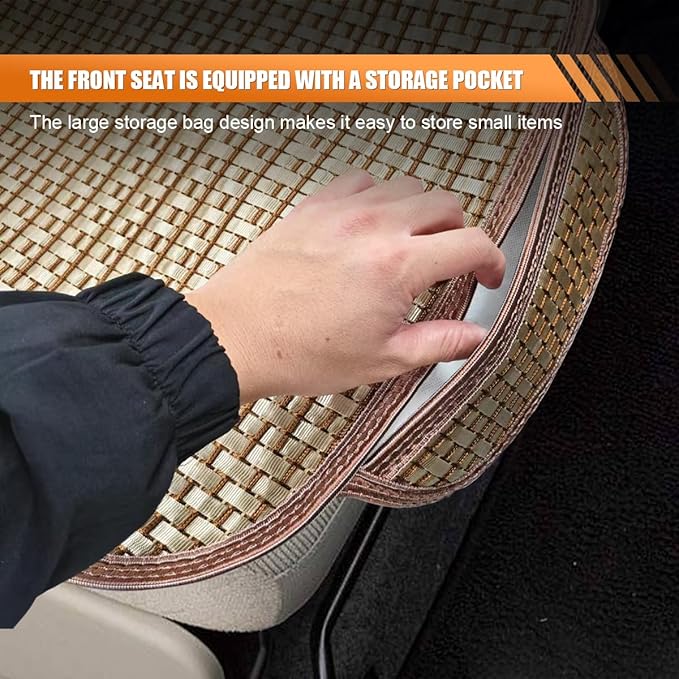 2PCS Ice Silk Car Seat Cushion, Breathable Cooling Anti-Slip Car Seat Protector Cushion with Storage Pocket, Universal Comfort Front Drivers Seat Cover Pad for Cars SUV Truck Interior (Coffee)