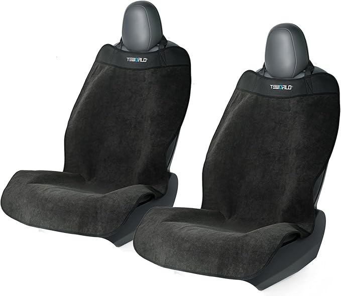 Car Seat Towel | Premium Microfiber Towel Seat Covers for Cars - Universal Fit & Waterproof | Sweatproof & Machine Washable Non-Slip Car Seat Towel Cover After Gym, Beach, Yoga (Black, 2 Pack)