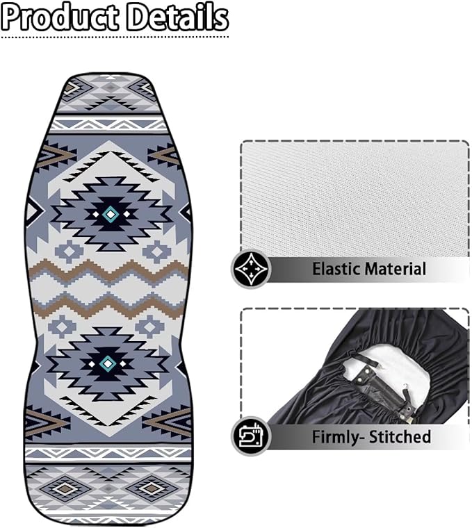 ELEQIN Car Seat Covers Universal High Back Fashion Cushion Protector for Car Truck Suvs,Sedans,Vehicles,Airbag Compatible Front Car Seat Covers 2 Pack Purple Aztec Tribal