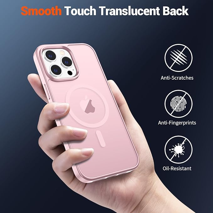 SUPFINE Magnetic for iPhone 12 Pro Max Case with Screen Protector (Compatible with MagSafe) (Military Grade Drop Protection) Translucent Matte Shockproof Phone Cover,Light Pink