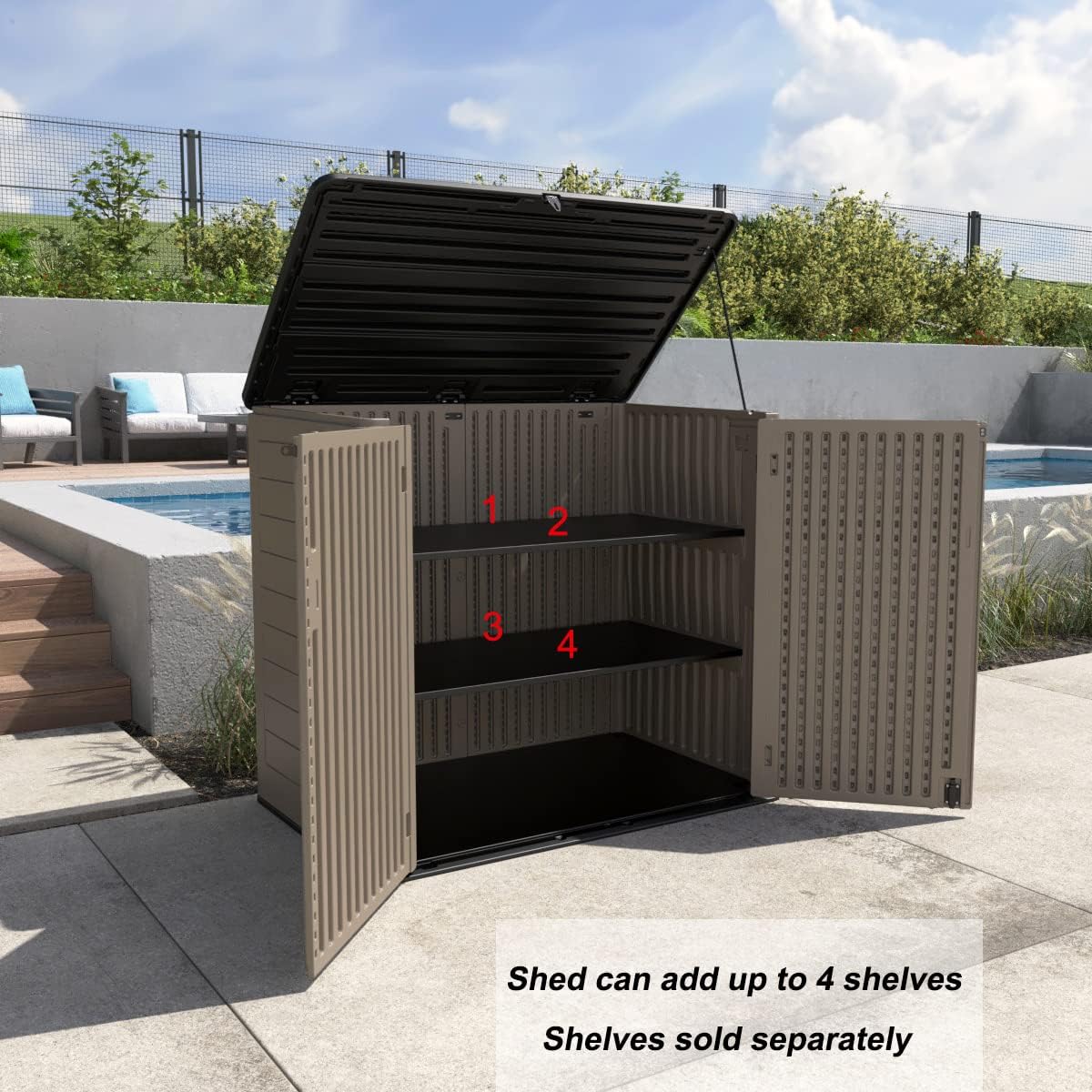 Large Horizontal Storage Sheds,38 cu.ft Resin Garden Shed Weather Resistance,Outdoor Storage Box Lockable for Patio,Backyard,Garden,Home(Brown)