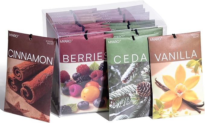 MYARO 20 Packs Cedar Cinnamon Vanilla Berries Potpourri Bag Scent Sachet for Closet Drawer Room Car Home Air Freshener Shoe Odor Elimination
