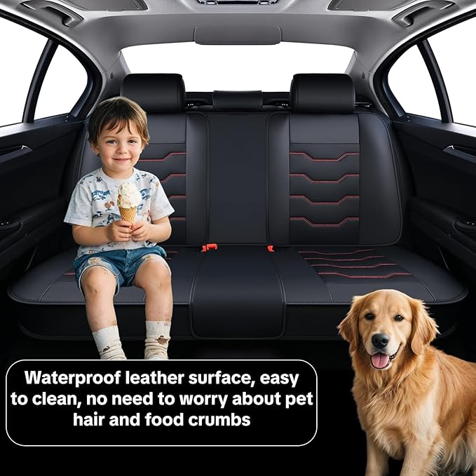Universal Car Seat Covers, Black, Waterproof Faux Leather, Full 5-Seat Set, Non-slip, Contoured Fit, Suitable for Suvs, Sedans, Pickups, Upgraded Protection for Car Interiors, Airbag Compatible