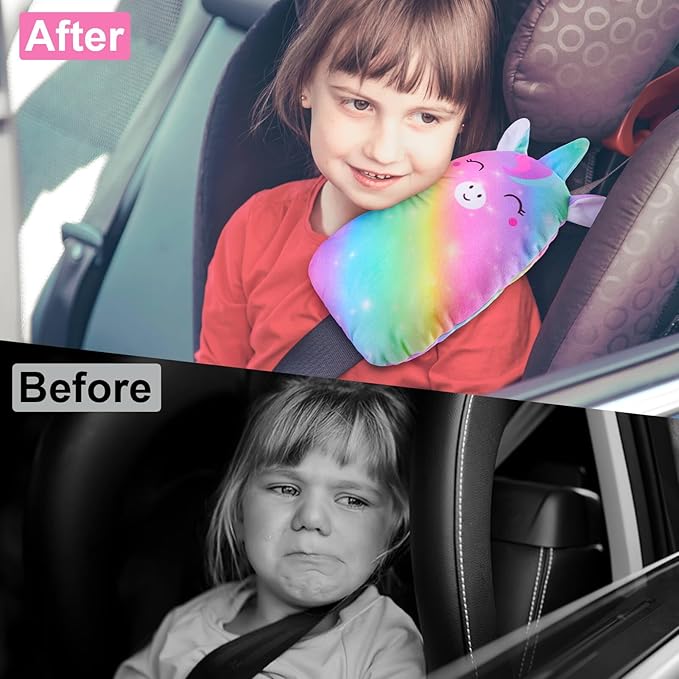 FIODAY Car Seat Belt Covers for Kids Unicorn Seat Belt Pillow Soft Seat Belt Cushion Adjust Seat Strap Pillow Head Neck Support for Children Boys Girls Travel