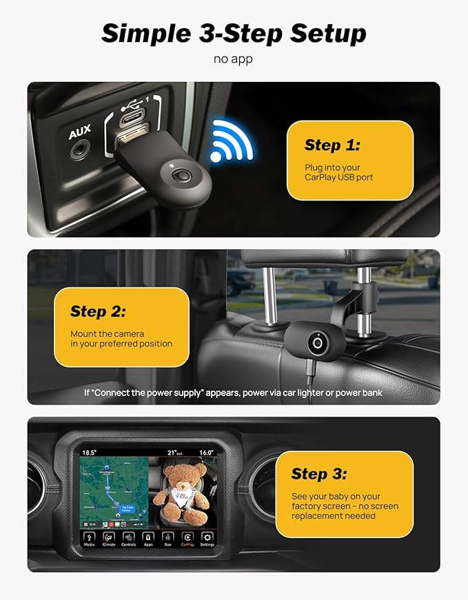 JOYTUTUS Baby Car Camera with Wireless CarPlay Adapter, 1080P HD Rear Seat Monitor Display on Car Screen, Baby Car Monitor for Kids 150°Wide, Rear Facing Monitor Essentials Shower Gifts for Pets