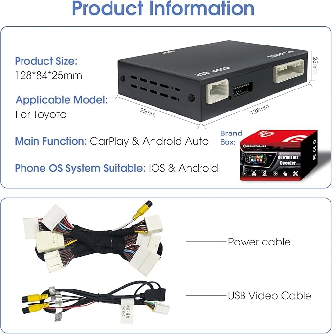 Wireless Carplay-Retrofit-Kit for Toyota 2014-2019 Tacoma/Highlander/RAV4/Corolla/Camry/Avalon/Prius/Sienna Land Cruiser Android Auto Decoder Upgrade Box EZoneTronics