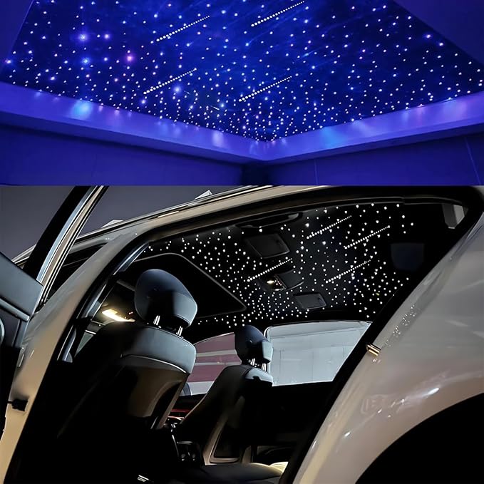AKEPO 16W RGBW APP Small Size Twinkle Meteor Fiber Optic Lights, Music Activated 650pcs 0.03in 13.1ft/4m Optical Fiber Star Ceiling Light Kit for Car Headliner Star/Home