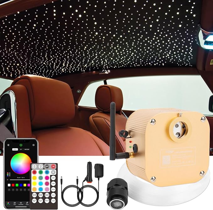 CHINLY Starlight Headliner Kit Twinkle 550pcs 13.1ft 0.02in 16w Fiber Optic Lights kit, Music Mode Bluetooth APP Control Remote, RGBW Star roof Lights for Star Headliner/Home Theater/Pool Ceiling