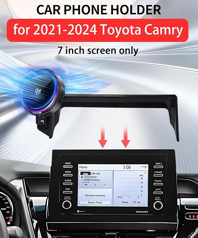 Qi2.2 25W Magnetic Car Mount Charger for Toyota Camry 2021 2022 2023 2024 Accessories, for Fast Charging Cell Phone Holder 7 Inch Screen Fixed Clip with Cooling Fan＆54W Fast Adapter