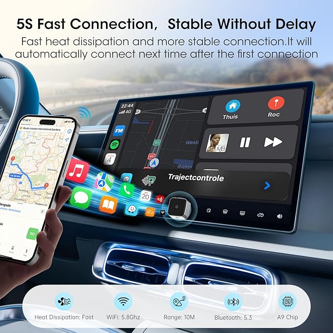 Wireless Carplay Adapter for iPhone, Convert Wired to Apple Carplay Wireless Adapter, Mini Size, Plug and Play, Connection Stable No Delay Car Play for iPhone (General Models)