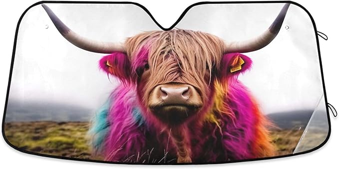 xigua Highland Cow Car Windshield Sunshade Foldable Front Window Sun Visor Protector for Car,SUV,Truck - Keep Vehicle Cool,55 x 27.6 Inch