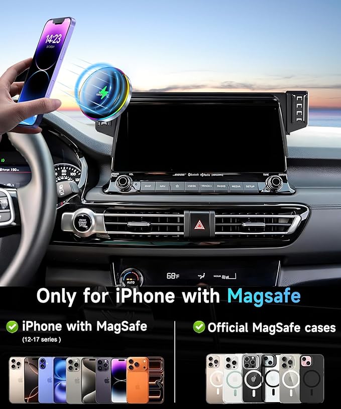 Car Phone Holder for Kia Seltos 2021 2022 2023 Accessories Apply to 8/10.25 Inch Touchscreen 15W Fast Wireless Charger Screen Fixed Clip HandsFree Cell Phone Mount 360° Rotation