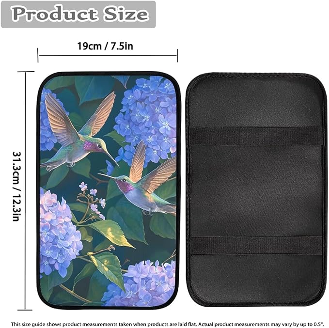 Flower Hummingbird Thin Car Armrest Pads Auto Armrest Box Cover Comfortable Middle Storage Organizer Pad Universal Style Car Accessories Decor
