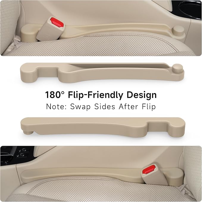Givifive Car Seat Gap Filler Set of 2, 3IN1 Seat Side Gap Filler Plug with Storage Slot & Hook Function, Soft Foam Universal Fit Car SUV Truck Fill Gap Between Seats Console Organizer（Narrow Beige）