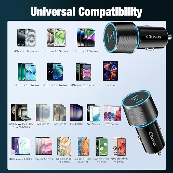 6 Pack 40W USB C Car Charger Fast Charging, Dual 20W Type C Port Cigarette Lighter Adapter, 12V USBC Plug Accessories Bundle for iPhone 17 16 15, Samsung Galaxy S26 S25, Google Pixel 10 Android Phone