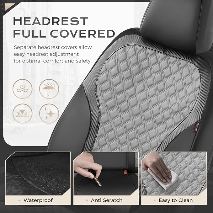 Coverado Car Seat Covers 5 Seats, Leather Seat Covers Full Set, Carbon Fiber Textured Design, Durable Waterproof Seat Protectors, Black&Gray Seat Cover, Automotive Seat Covers Universal Fit Most Cars
