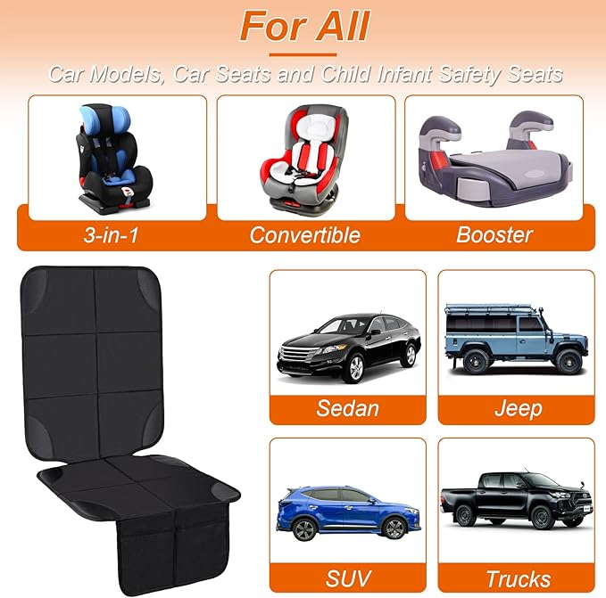 Car Seat Protector,2Pack Car Seat Cushion,with Thickest Padding and Non-Slip Backing,Waterproof 600D Fabric Car Seat Covers with Storage Pockets for Baby for Baby、Pet and All Types of Cars