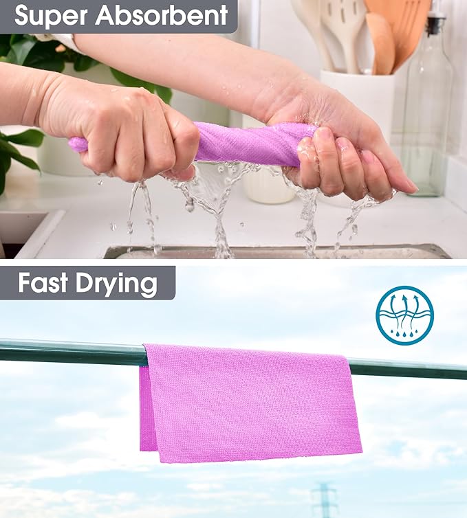 KitchLife Microfiber Cleaning Cloth Roll - Tear-Away Reusable Microfiber Paper Towels, Lint-Free, Washable, 20 Sheets for Kitchen, Car, Dishes, and Sensitive Surfaces (Light Purple)
