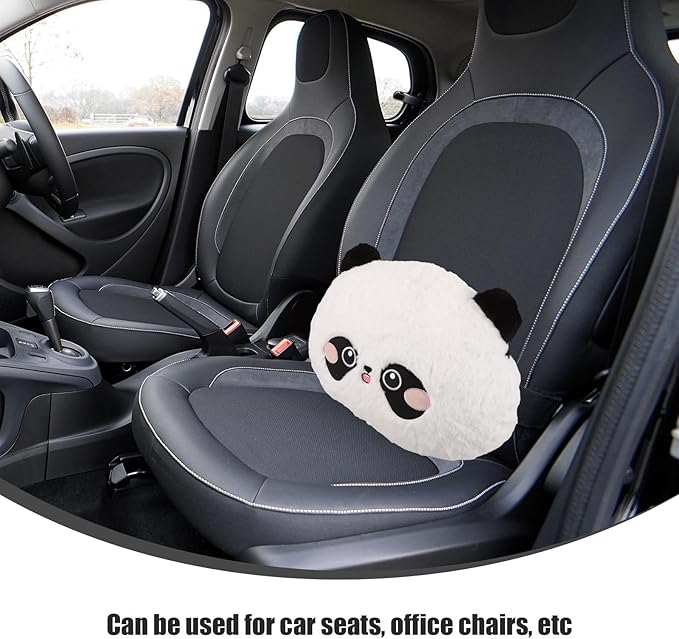 Cartoon Panda Plush Car Seat Cushion Lumbar Support Pillow for Driving Office Chair with Shoulder Relaxer and Headrest Cushion