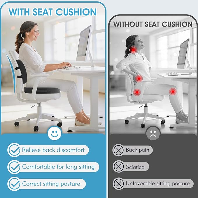 Seat Cushion, Lumbar Support Pillow with Adjustable Strap-Chair Cushions for Sciatica Pain Relief-with Washable Cover Memory Foam for Car, Travel and Wheelchair-Gray X-Large