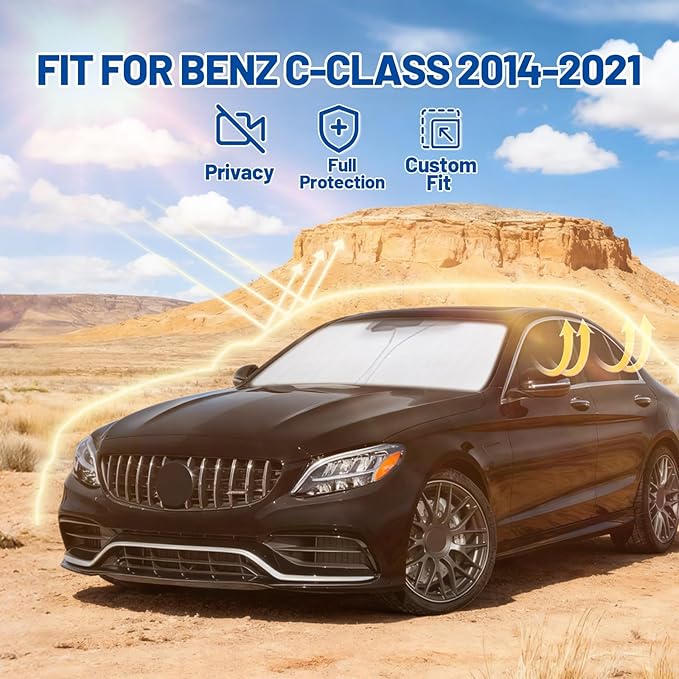 Car Window Shades Intended for Mercedes-Benz C-Class 2014-2021, Privacy Window Covers 8PCS for Side, Rear & Windshield, Car Shield Sunshade for Privacy Protection, Heat Blocking, Camping and Parking