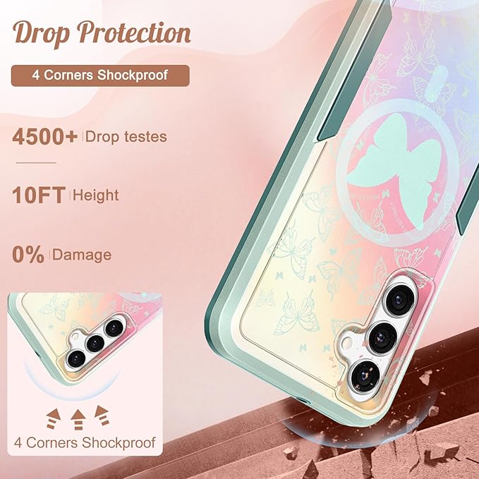 for Samsung Galaxy A14 5G Phone Case - Compatible with MagSafe Women Girls Cute Magnetic Protective Cover Kawaii Girly Butterfly Heavy Duty Shockproof Design for Samsung Galaxy A14 5G Cases