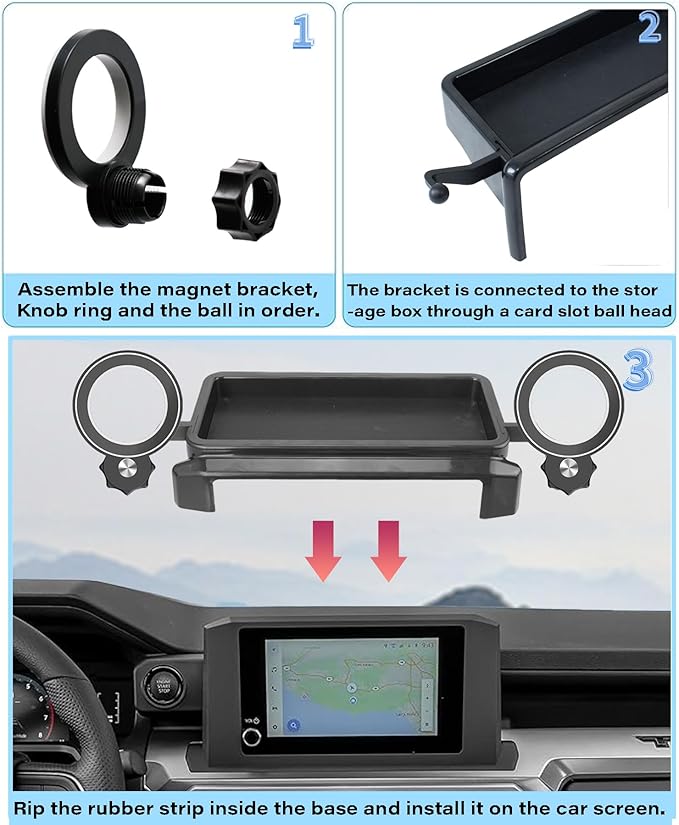 Car Phone Holder for Toyota Tacoma 2024 2025 2026 Accessories Magnetic Cell Phone Mount Apply to 8 Inch Screen Fixed Clip Hands-Free 360 Degree Rotation with Dashboard Storage Tray