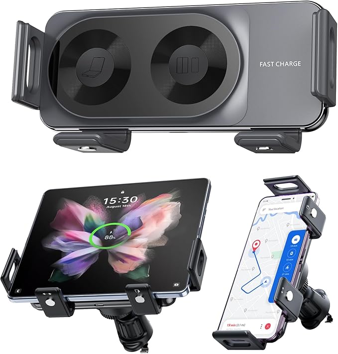 New Generation Scalable and Rotatable 15W Dual Coil Mobile Phone Wireless Car Charger,for Samsung Galaxy Z fold/flip/S/Note,Apple iPhone 8~17,Google Pixel 4~9,Compatible with 90% of Car Vents